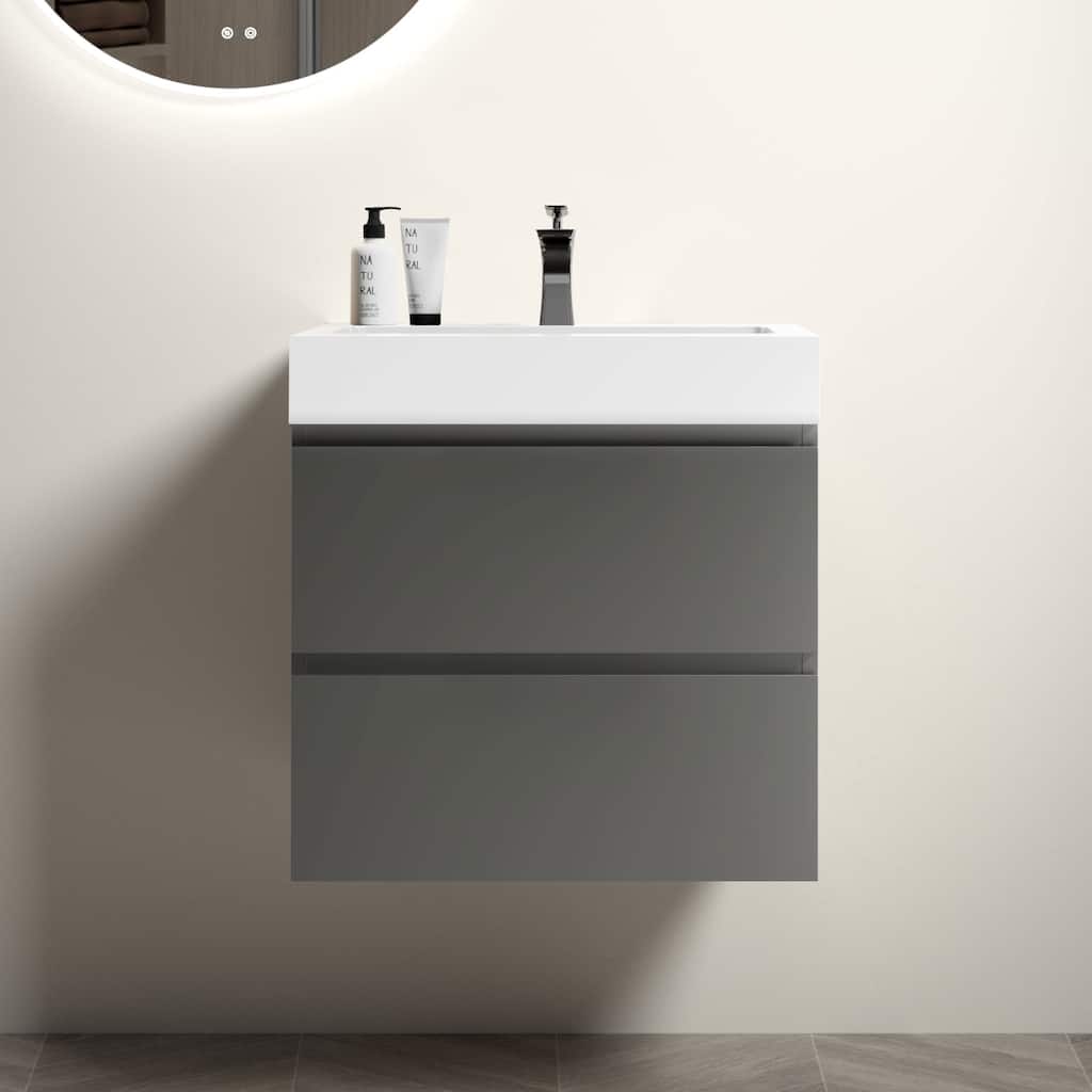 24"Bathroom Vanity with Sink,Storage Wall Mounted Floating Bathroom Vanity，One-Piece White Sink Basin without Drain and Faucet