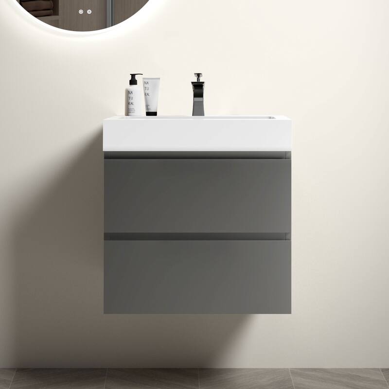 Modern Wall Mounted Bathroom Vanity with One-Piece Sink Basin without Drain and Faucet
