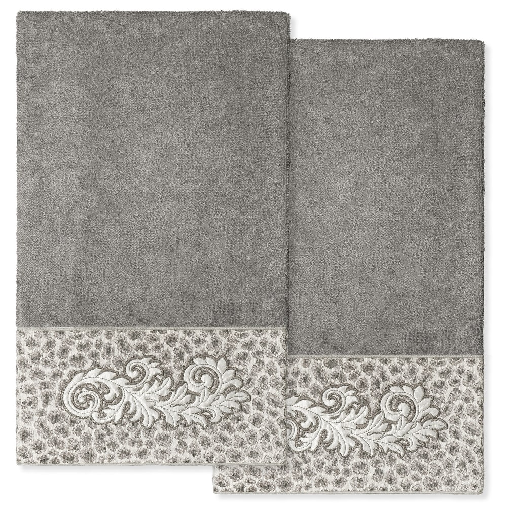 Authentic Hotel and Spa 100% Turkish Cotton April 2PC Embellished Bath Towel Set