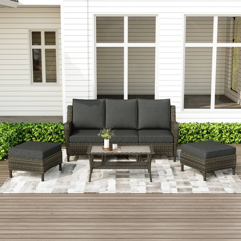 Outdoor Rattan Sectional Sofa Set With Ottoman