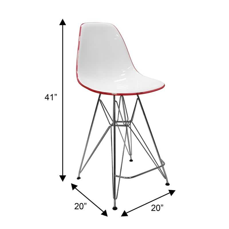 Cresco Sleek Modern Acrylic in Steel Frame Barstool with Built-In Footrest for Kitchen Island Home Bar or Dining Room Seating