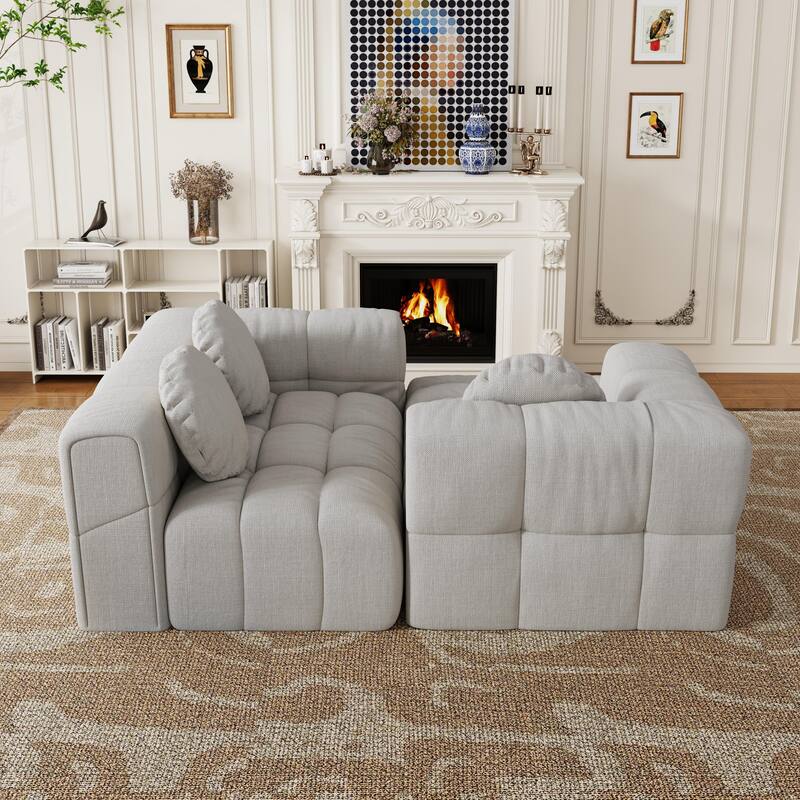 Modern upholstered combination sofa set,fully compressed modular L-shaped combination with 3 pillows,free combination sofa