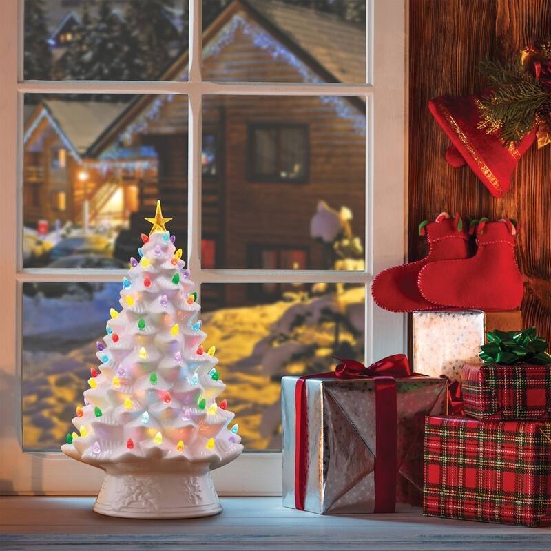 Curata Nostalgic White Ceramic 18in Led Lighted Christmas Tree