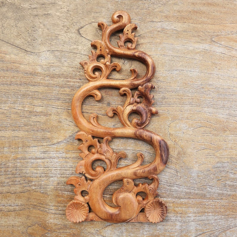 Novica Handmade Balinese Fire Wood Relief Panel
