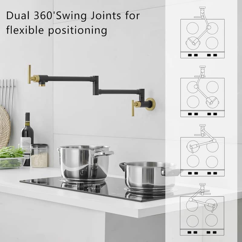 Wall Mounted Folding Pot Filler with Double-Handle Kitchen Sink Faucet - 26.49"D×0.78"W×2.36"H