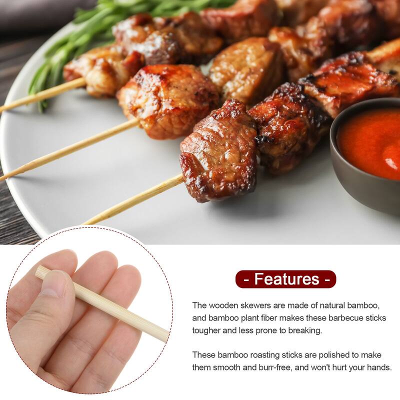 100pcs Bamboo Skewers Sticks 18 Inch 5mm Dia Natural Wooden Cocktail Picks - 18"