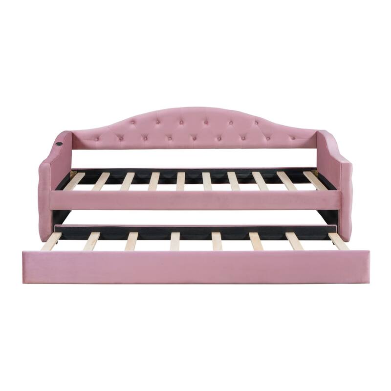 Tufted Upholstered Sofa Bed with Tray