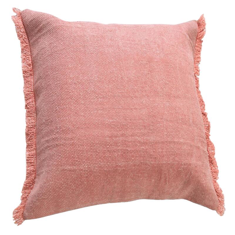 20" Pink Solid Fringe Square Throw Pillow