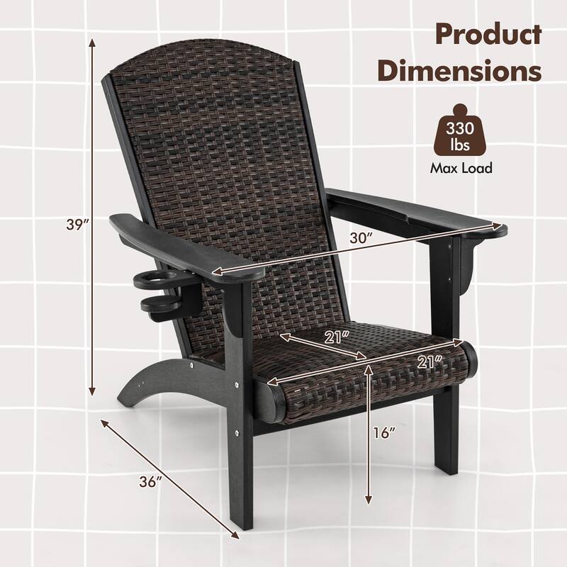 Gymax Set of 2 Adirondack Chair w/ Rattan Padded Seat & Back Wide