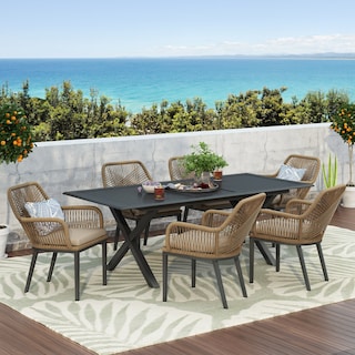 Fromberg Outdoor Wicker 7 Piece Dining Set with Cushion by Christopher Knight Home