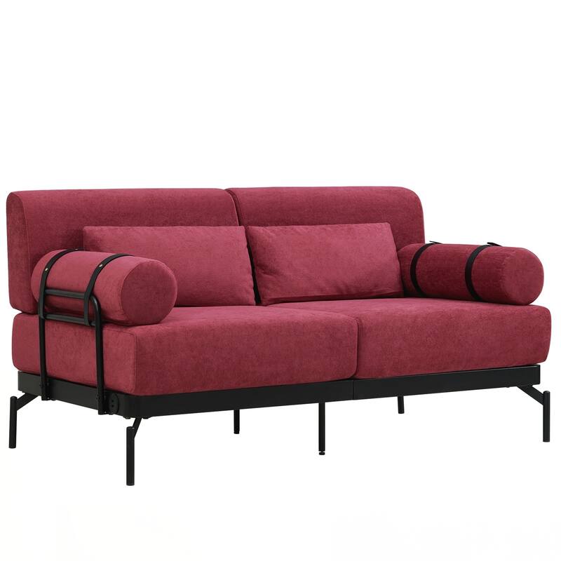 Modern Loveseat Sofa 59" Sofa Couch 2-Seater Sofa with Flexible USB Ports , Unique Cylindrical Armrests for Living Room