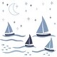 preview thumbnail 1 of 2, Lambs & Ivy Little Skipper Nautical Sailboat, Moon & Stars Wall Decals/Stickers