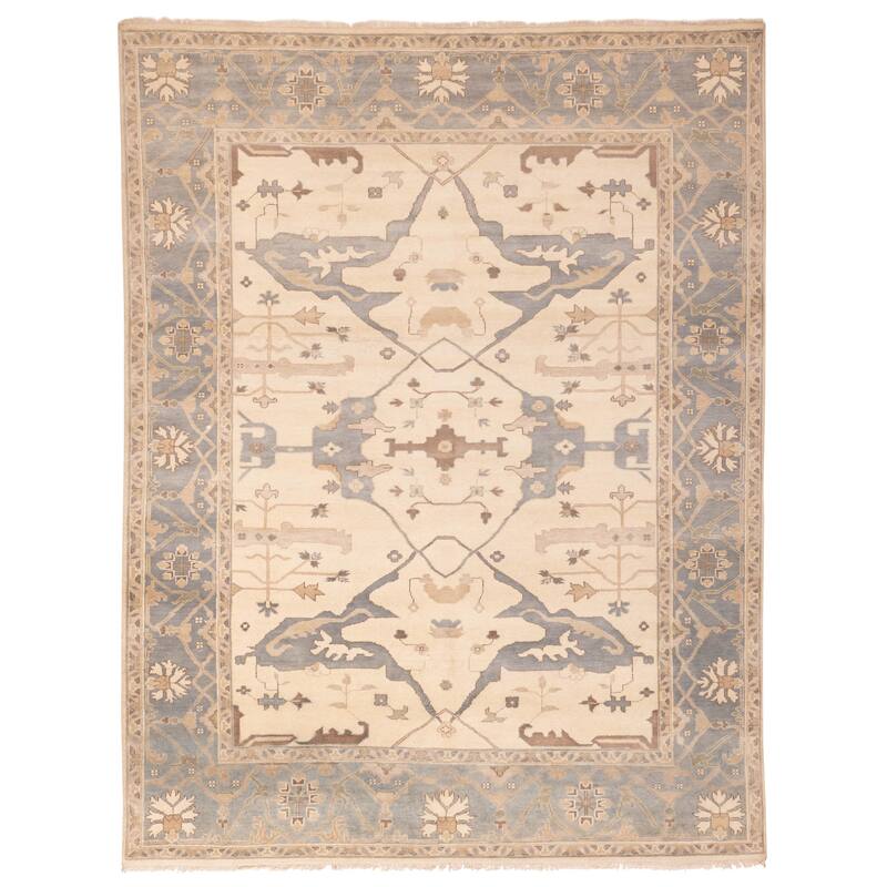 ECARPETGALLERY Hand-knotted Royal Oushak Ivory Wool Rug - 9'1 x 11'10