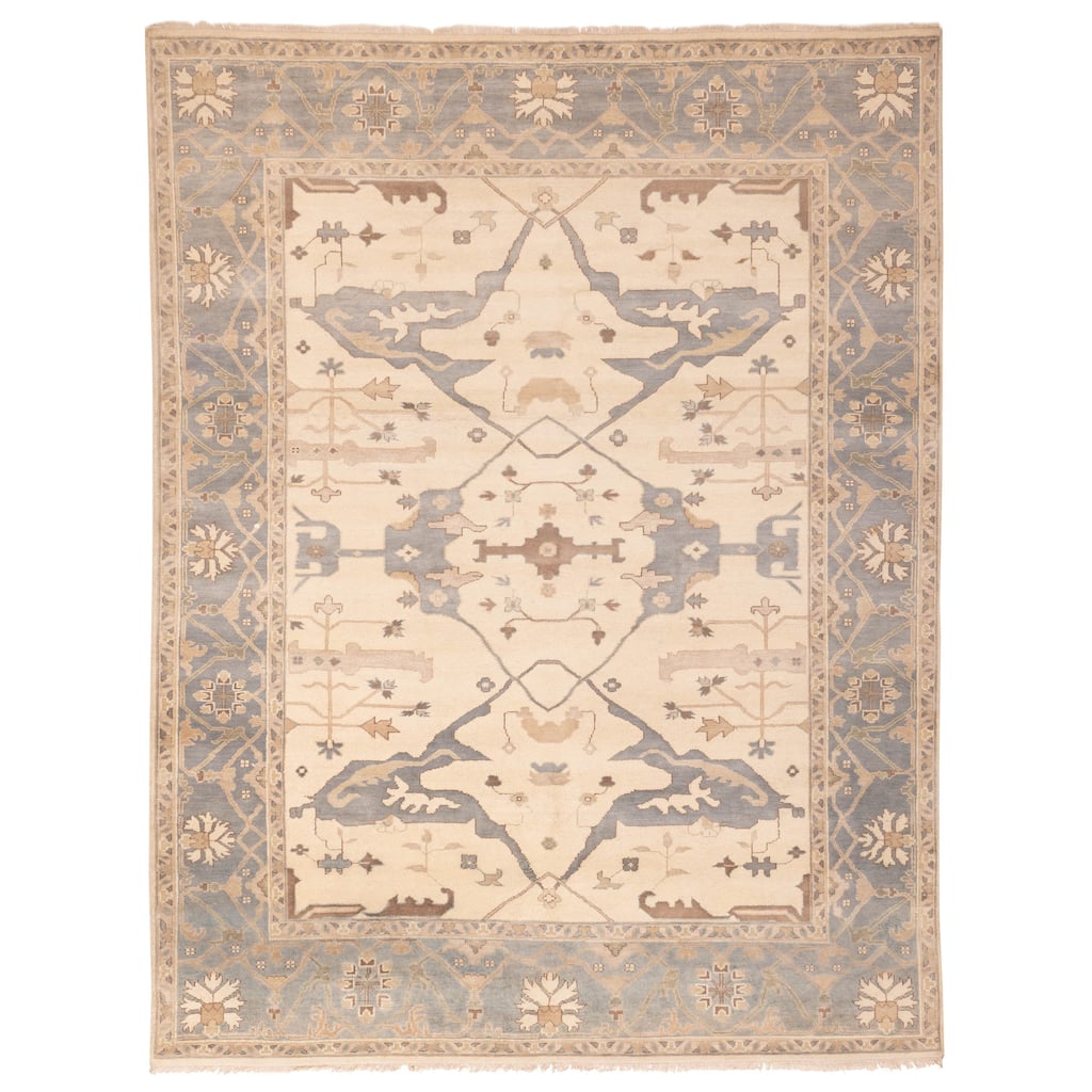 ECARPETGALLERY Hand-knotted Royal Oushak Ivory Wool Rug - 9'1 x 11'10