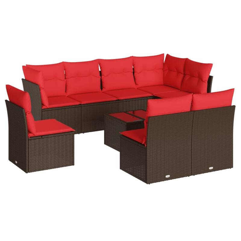 vidaXL Patio Sofa Set with Cushions Outdoor Furniture 9 Piece Poly Rattan - 21.7 x 24.4 x 27.2