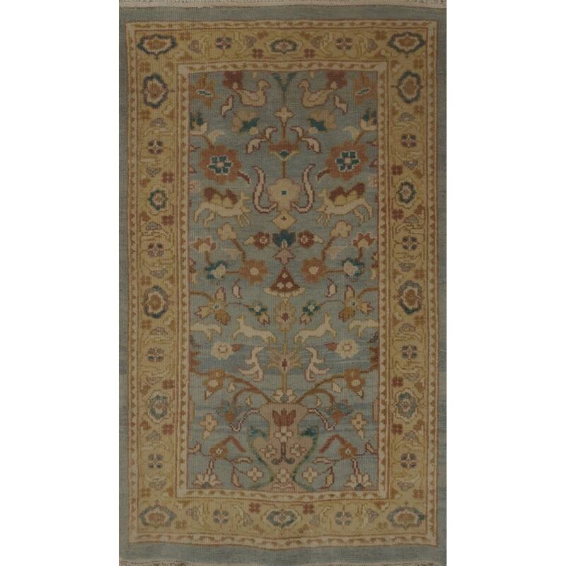 Hand Knotted Oriental 100% Wool Carpet Traditional Floral Navy Blue & Blues Ziegler Area Rug - 3' 2'' X 1' 11''