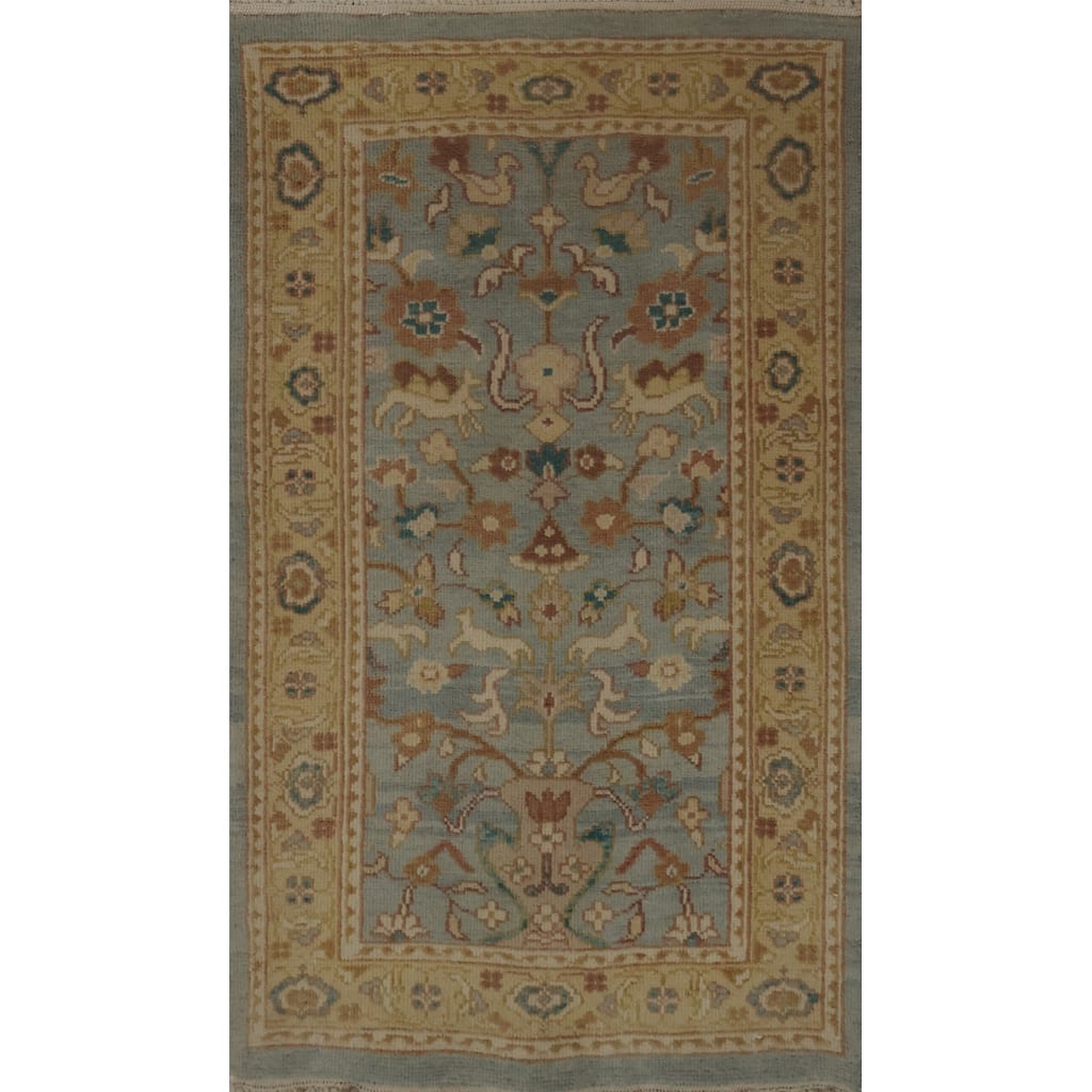 Hand Knotted Oriental 100% Wool Carpet Traditional Floral Navy Blue & Blues Ziegler Area Rug - 3' 2'' X 1' 11''