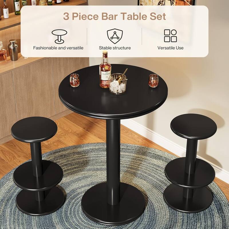 39.4" H Round Bar Table and Chairs Set for Small Bars Kitchen Living Room