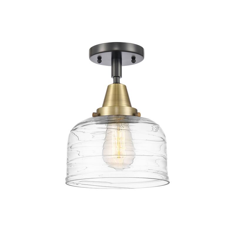 Innovations Lighting Caden Bell - 1 Light 8" Flush Mount - Black Antique Brass/Clear Deco Swirl