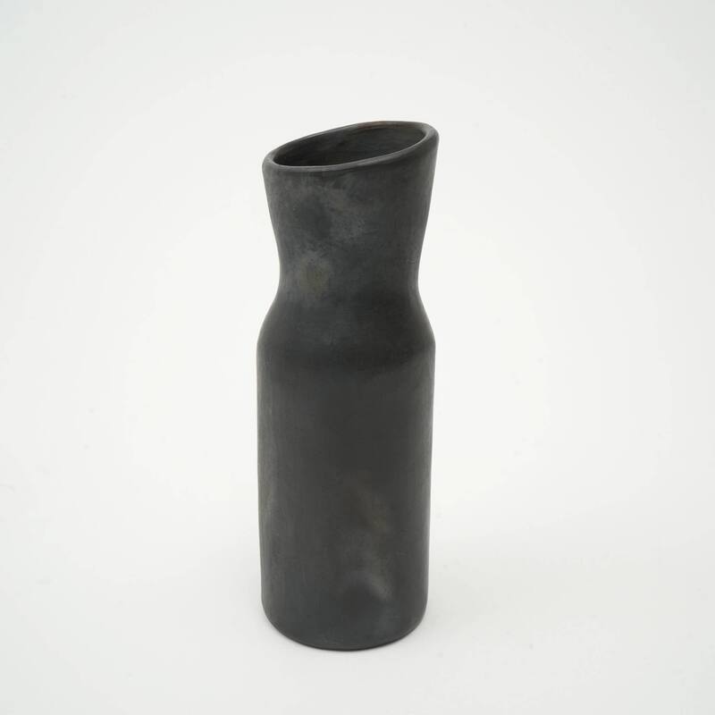 Longpi Pottery Black Clay Vase - Handmade Traditional 3.5x3.5x11 Inch