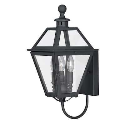 Nottingham 3 Light Black Empire Outdoor Wall Lantern Clear Glass - 9-in W x 20-in H x 10.25-in D