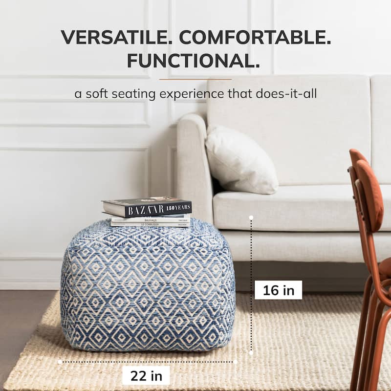 Jani 22-inch Ottoman Pouf - Handcrafted Handmade Ottoman for Seating, Footrest, Home Decor for Living Room, Bedroom