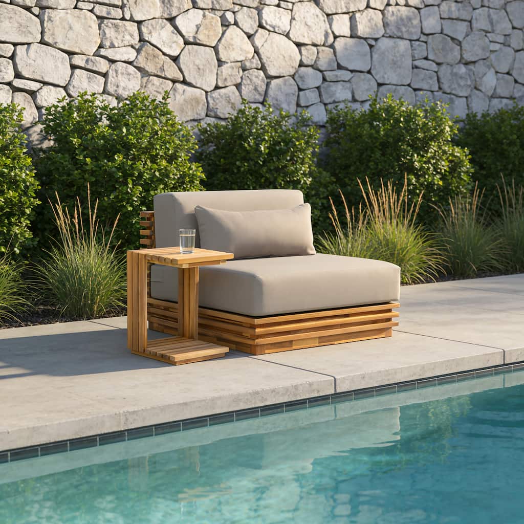 Christopher Knight Home - Outdoor 2-Piece Wood Conversation Set with Cushions and Side Table