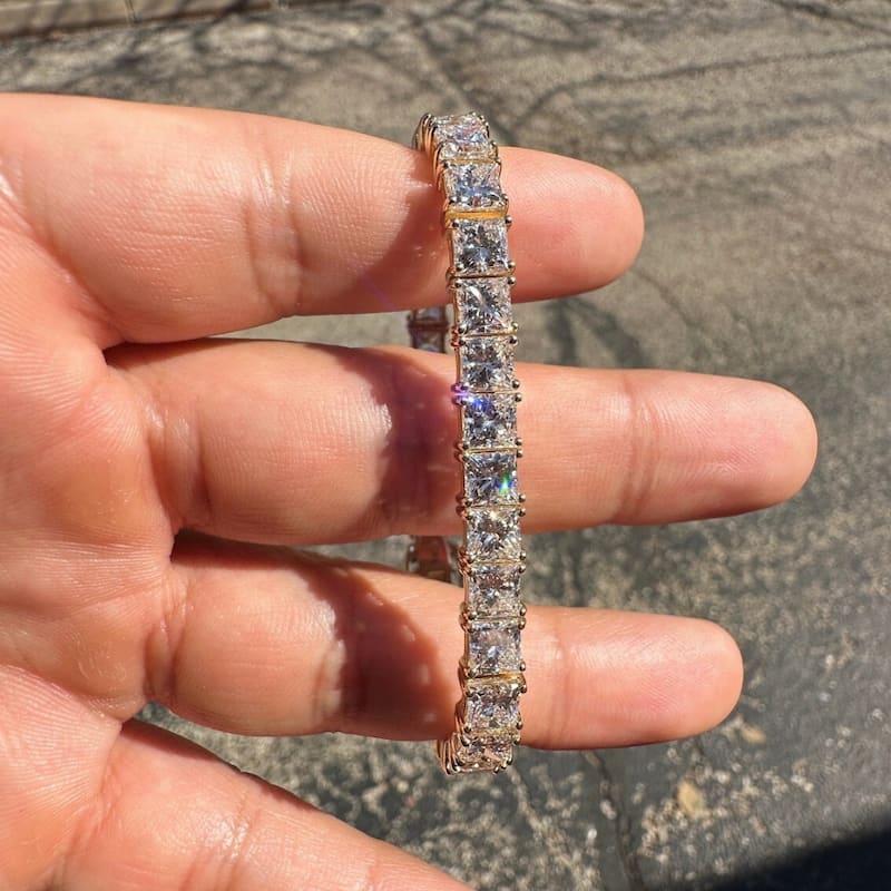 Bliss Diamond 25Ct Princess Diamond Tennis Bracelet Yellow Gold 7" Lab Grown