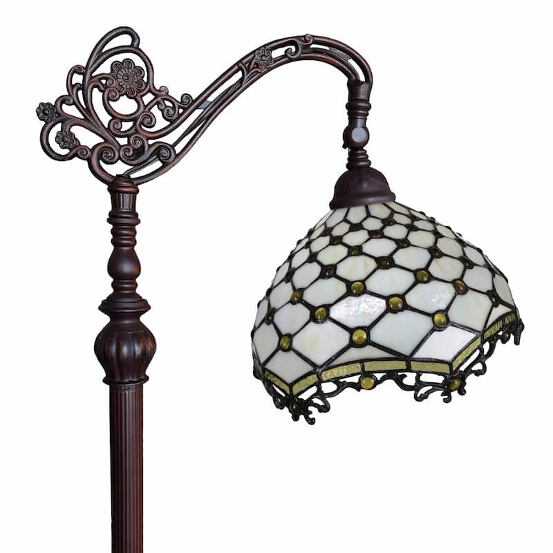 Brown Metal Traditional Floor Lamp with White Tiffany Glass Bowl Shade - 12” x 12” x 62” (D x W x H)