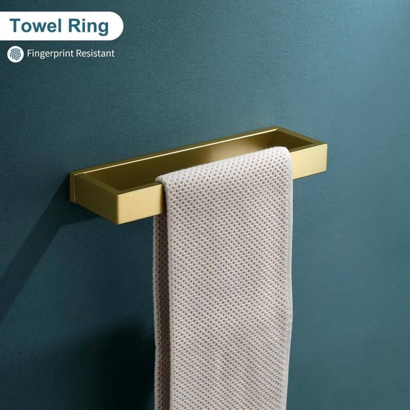 4-Piece Modern Gold Bathroom Hardware Set - Towel Bar and Brackets, Stainless Steel, Wall Mount, 23.6 Inch