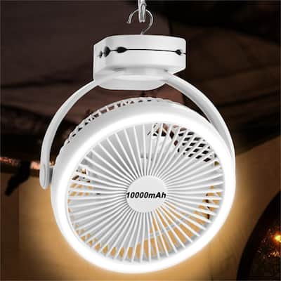 Battery Operated Clip on fan with Camping Lantern, 4 Speeds & Timer