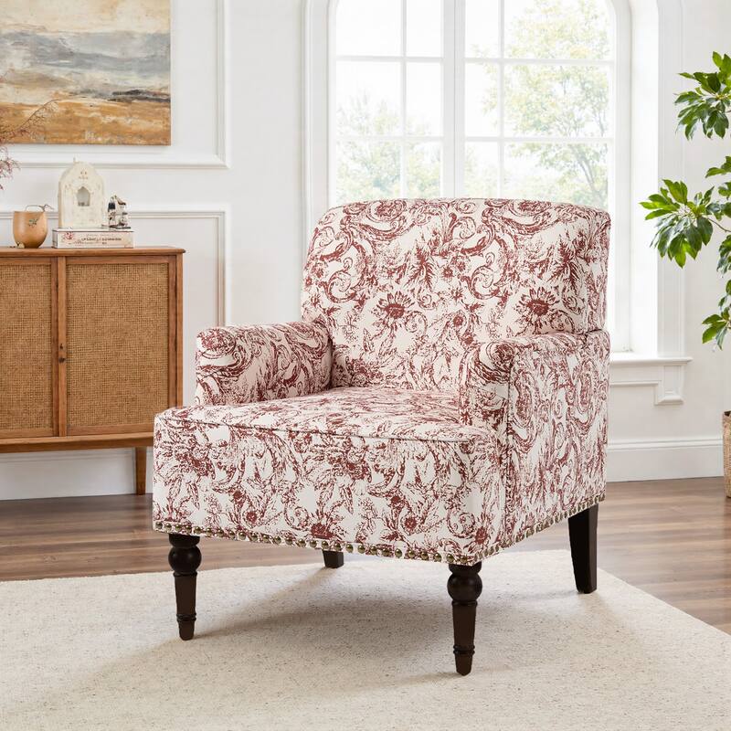 Linen Upholstered Armchair Nailhead Trim Accent Chair