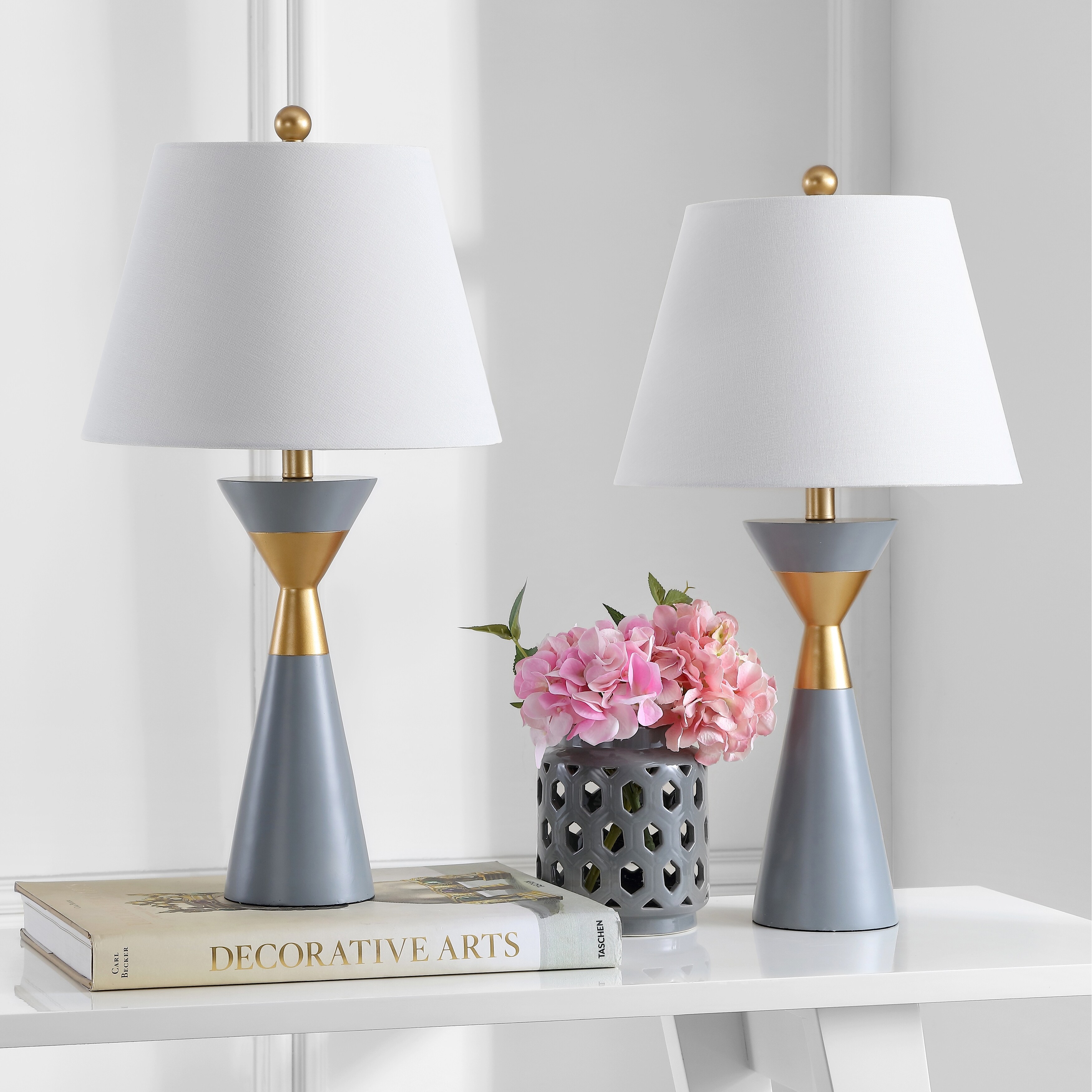 Safavieh Lighting 27 Inch Lian Gold Grey Led Table Lamp Set Of 2 14 X14 X26 5 On Sale Overstock 23614798