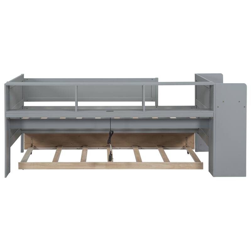 Gray Multi-Functional Twin Daybed with Headboard Storage & Drawers
