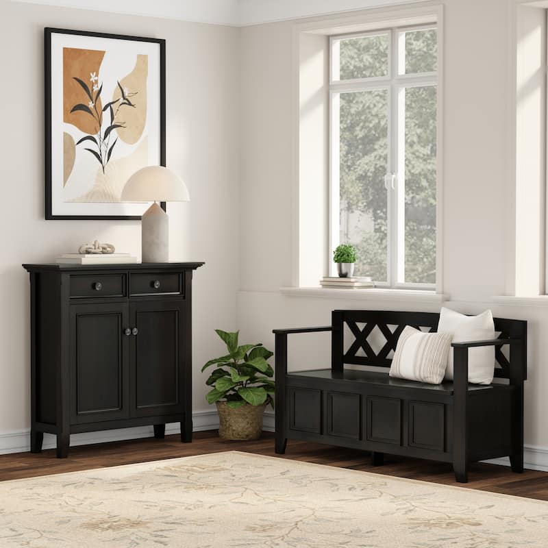 WYNDENHALL Halifax Solid Wood 48 inch Wide Storage Bench and 36 inch Wide Storage Cabinet in Hickory Brown