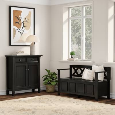WYNDENHALL Halifax Solid Wood 48 inch Wide Storage Bench and 36 inch Wide Storage Cabinet in Hickory Brown