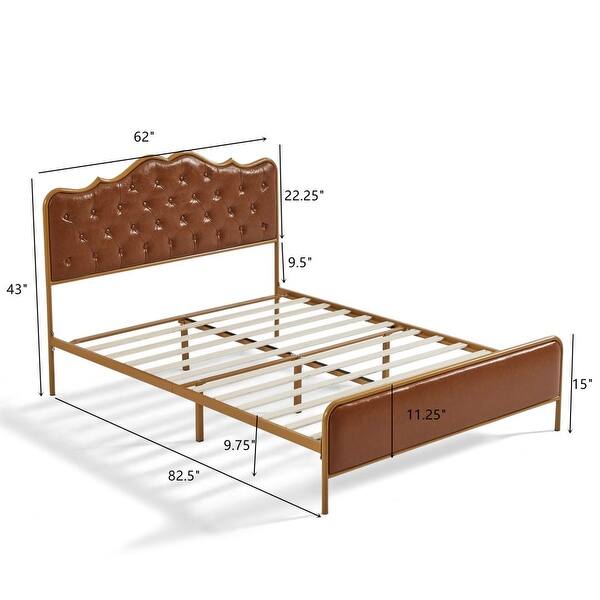 Coffee Q-Size Buckle Shaped Backrest Metal Frame Solid Wood Ribs - Bed ...