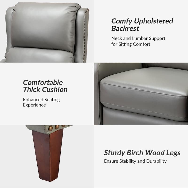 Brigida Modern Genuine Leather Nailhead Trim Recliner with Adjustable Footrest Set of 2 by HULALA HOME