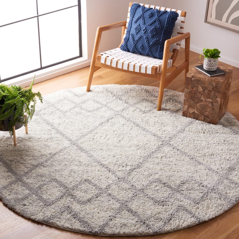 SAFAVIEH Berber Shag Guluzar Moroccan Boho 1.25-inch Rug - 7' x 7' - Grey/Ivory - Round