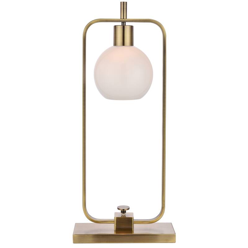Harp & Finial Crosby Antique Brass Table Lamp with Opal Glass Shade - Brass