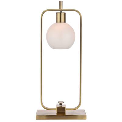 Harp & Finial Crosby Antique Brass Table Lamp with Opal Glass Shade