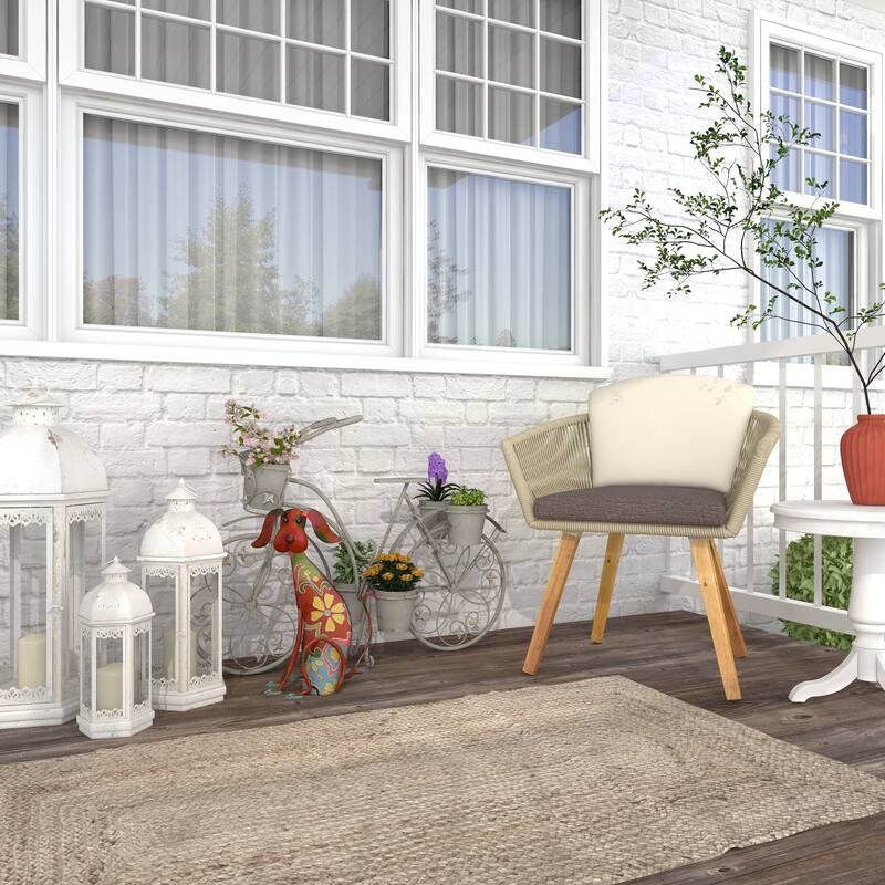 Multi Colored Metal Indoor Outdoor Dog Garden Sculpture with Floral Pattern