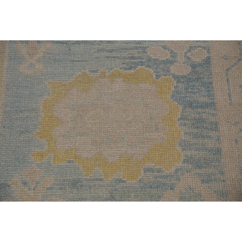 Hand Knotted Oriental 100% Wool Carpet Transitional Floral Navy Blue & Blues Oushak Runner Rug - 13' 6'' X 3' 4''