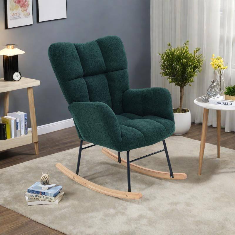 Polyester Rocking Chair with High Backrest and Padded Seat - Green