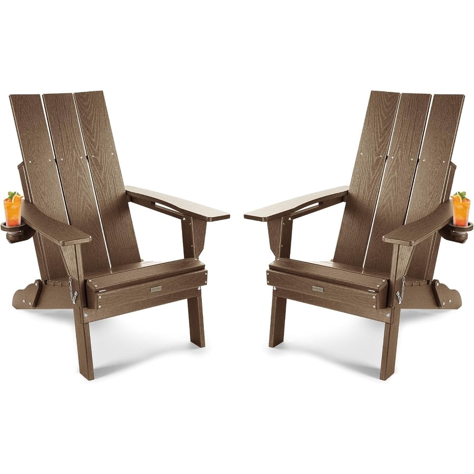 WINSOON Modern HDPE Outdoor Folding Adirondack Chair With Cup Holder-Set Of 2