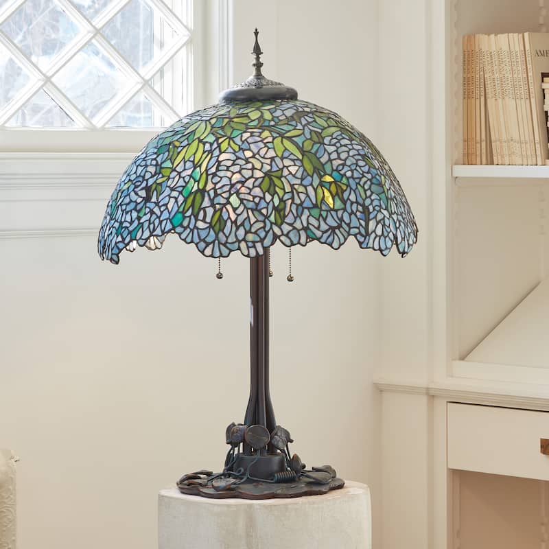 Wisteria River of Goods Tiffany-Style Green and Blue Stained Glass 32-Inch Table Lamp - 22.5" x 22.5" x 32"