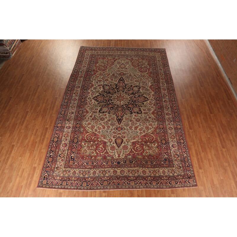 Pre-1900 Antique Kerman Ravar Persian Large Rug Handmade Wool Carpet - 10'5"x 16'1"