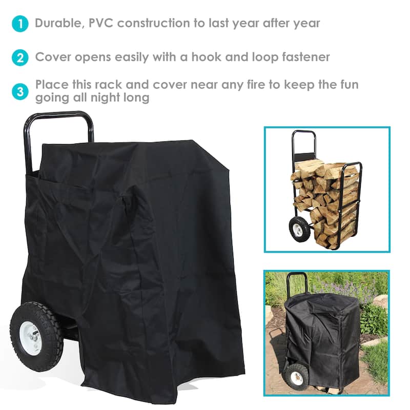 Sunnydaze Steel Firewood Log Cart Carrier with Heavy-Duty Waterproof Cover