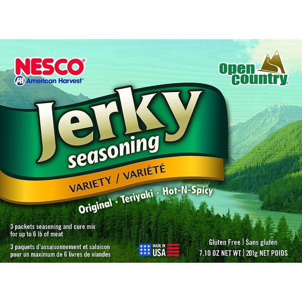 NESCO BJV-25, Jerky Spice Works, 3 Flavors Variety Pack, Includes 3 Seasoning and 3 Cure Packets. Opens flyout.