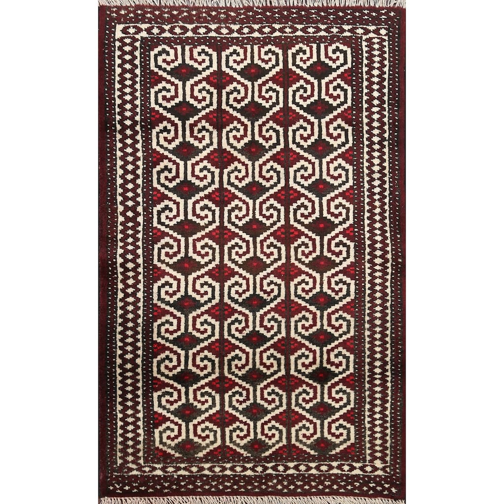 Geometric Persian Balouch Traditional Area Rug Handmade Wool Carpet - 2'8" x 3'8"